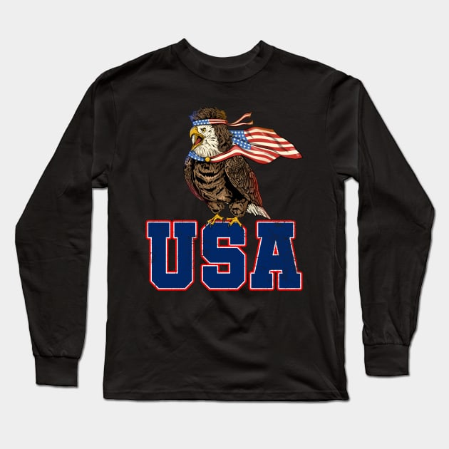 USA Eagle American Flag Long Sleeve T-Shirt by KAWAIITEE